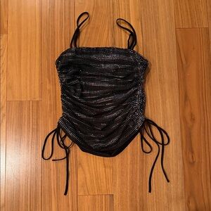 Alexander Wang Black Embellished Ruched Top